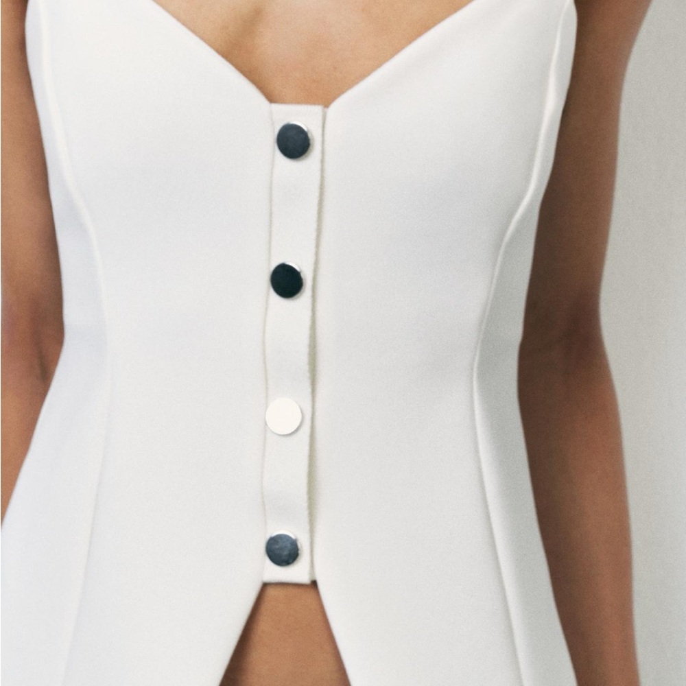 Zara White Camisole with Black Buttons